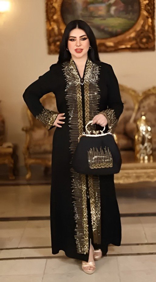 Gold Shine Cherry Party Burkha with Bag - lljk9