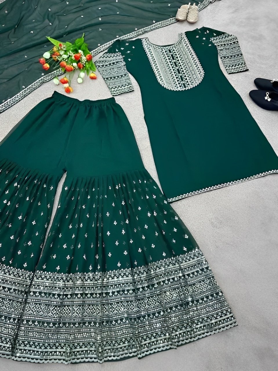Embroidered Georgette Sharara Set - 2QmRW