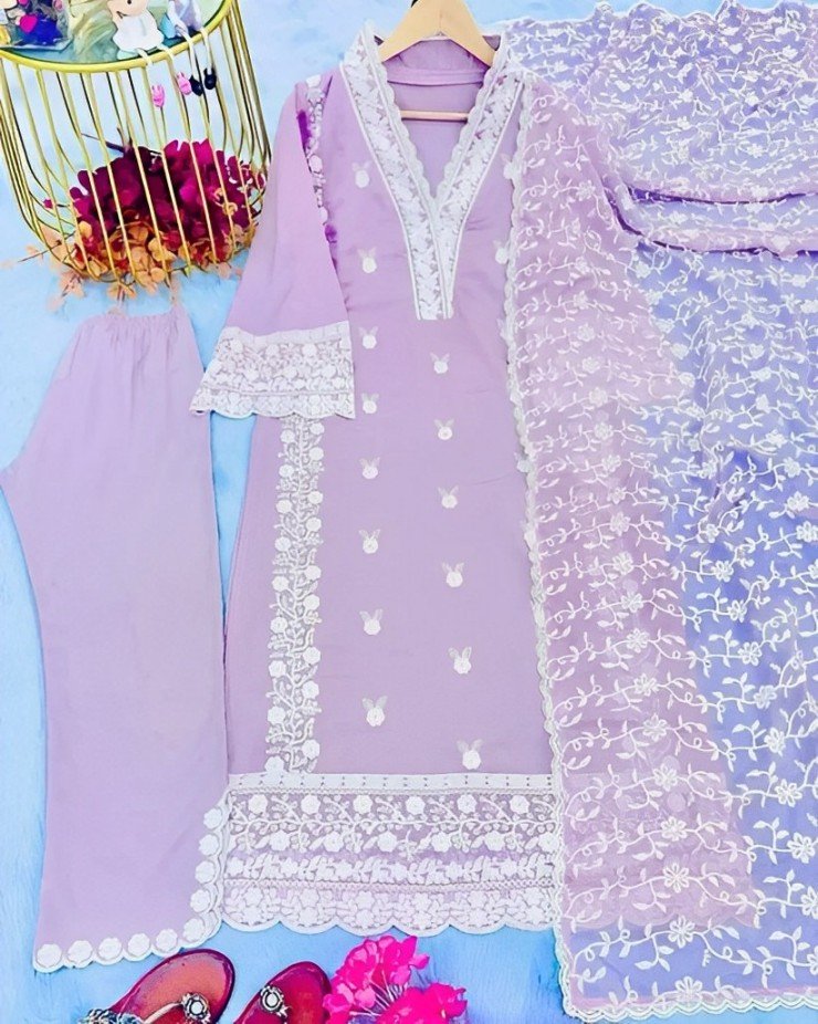 Embroidered Georgette Kameez Set - a98nl