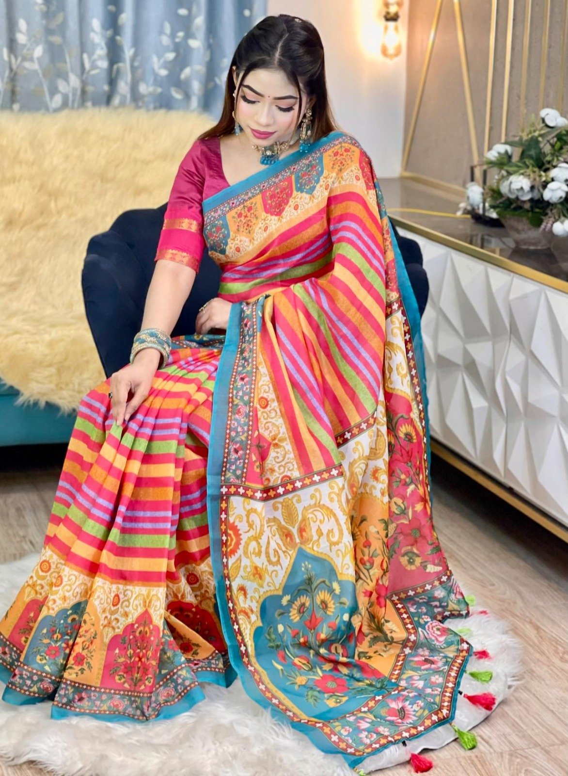 Digital Print Sharee with Blouse Piece-P0274