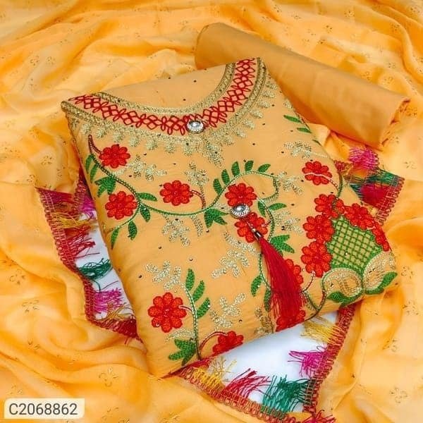 কাশ্মীরী আড়ি এম্ব্রডারী থ্রি-পিচ।- P0329