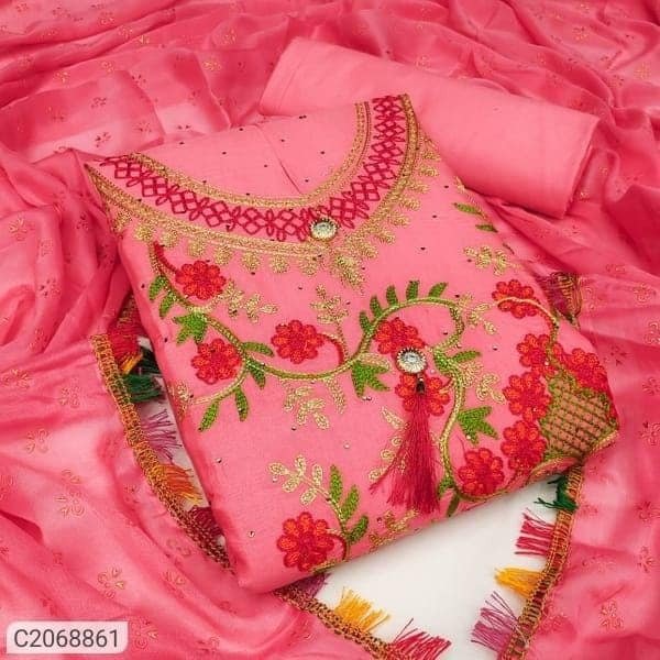 কাশ্মীরী আড়ি এম্ব্রডারী থ্রি-পিচ।- P0330