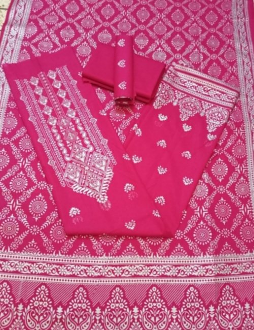 কাতান স্ক্রিন প্রিন্ট থ্রি পিস (সাদা গ্লিটার)-P0402